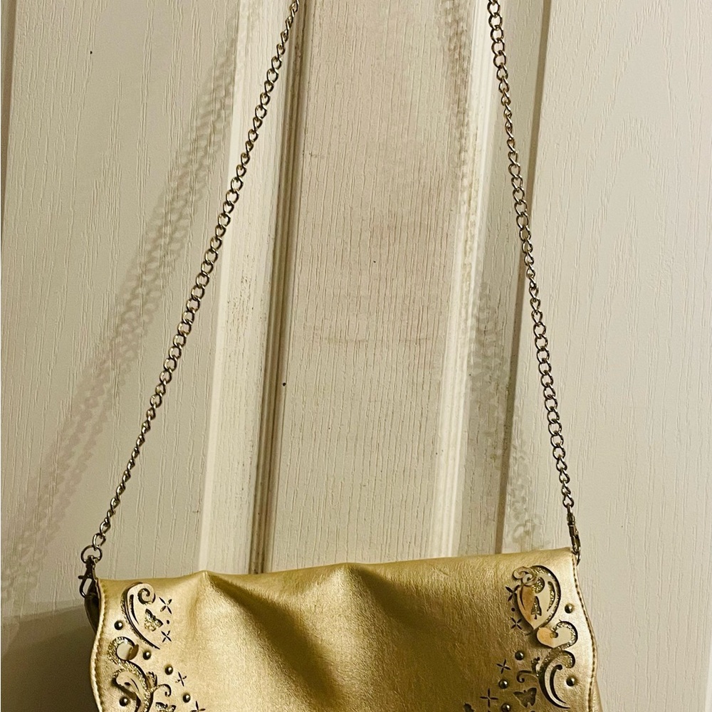 Disney Parks/ Store Cinderella Gold Purse/ Clutch Bag with Rhinestone Butterfly